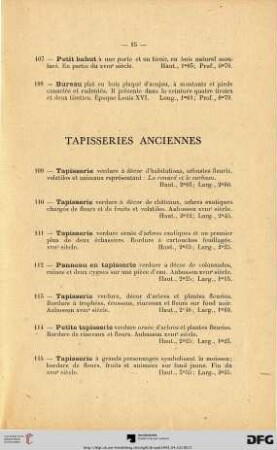 Tapisseries anciennes (Nr. 109-119)