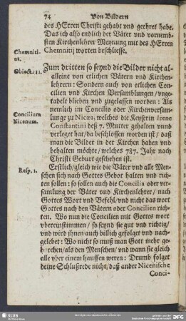 Zum dritten so seynd die Bilder nicht alleine von etlichen Vätern und Kirchenleheren : Sondern auch von etlichen Concilien und Kirchen Versamblungen, ungetadelt blieben und zugelassen worden : ...