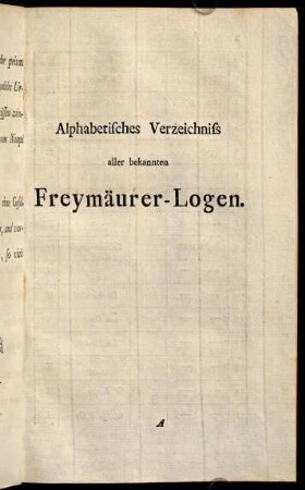 Alphabetisches Verzeichniss aller bekannten Freymäurer-Logen