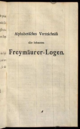 Alphabetisches Verzeichniss aller bekannten Freymäurer-Logen