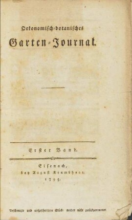 1.1795: Ökonomisch-botanisches Gartenjournal