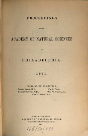 Proceedings of the Academy of Natural Sciences. [23.] 1871
