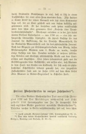 Berliner Wochenschriften im vorigen Jahrhundert