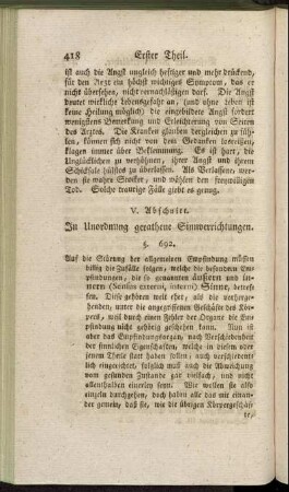 V. Abschnitt. In Unordnung gerathene Sinnverrichtungen