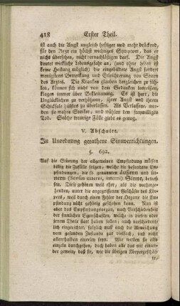 V. Abschnitt. In Unordnung gerathene Sinnverrichtungen