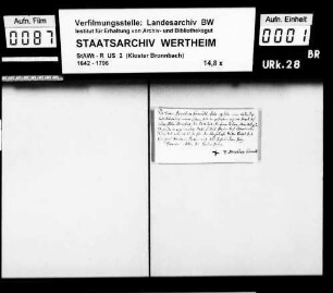 Fr. Benedikt (Benedictus) Gamuths, Konverse zu Bronnbach (Brunnbach), gelobt den Satzungen und Regeln des hl. Benediktus Treue und Gehorsam.