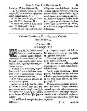Febris Continua, Putrida, cum Vermibus, in puella. Caput III.