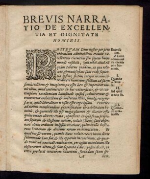 Brevis Narratio De Excellentia Et Dignitate Hominis.