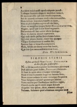 Simonis Stenii Epistola ad Clariss. Virum Casp. Peucerum ...