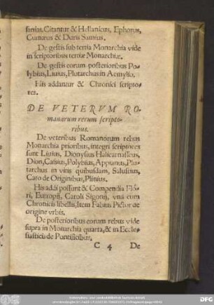 De Veterum Romanarum rerum scriptoribus.