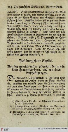 Das dreyzehnte Capitel: Von der eingeschränkten Lebensart der griechischen Frauenspersonen, und von ihren Beschäftigungen