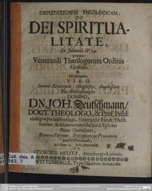 Disputationem theologicam, de Dei spiritualite, ex Johannis IV, 24