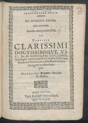Progymnasma Philosophicum. De Hominis Anima