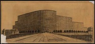 Messehaus, Hamburg Vorschlag B: Perspektivische Ansicht über eine Brücke