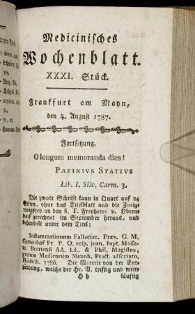 XXXI. Stück. Frankfurt am Mayn, den 4. August 1787. - XXXIV. Stück. Frankfurt am Mayn, den 25. August 1787.