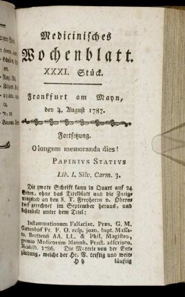 XXXI. Stück. Frankfurt am Mayn, den 4. August 1787. - XXXIV. Stück. Frankfurt am Mayn, den 25. August 1787.