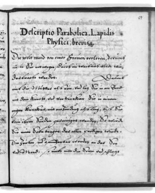 Descriptio Parabolica, Lapidis Physici, brevis