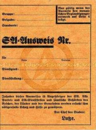 Vordruck eines Mitgliedsausweises der SA