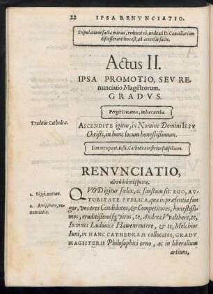 Actus II. Ipsa Promotio, Seu Renunciatio Magistrorum.