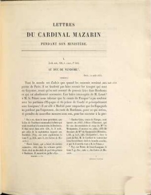 Lettres du Cardinal Mazarin pendant son ministère, 6. Septembre 1653 - Juin 1655