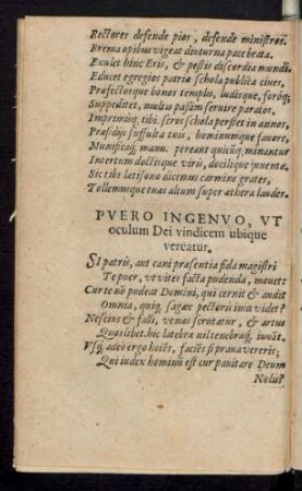 Puero Ingenuo, Ut oculum Dei vindicem ubique vereatur.