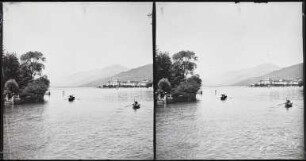 Lago Maggiore. Blick aus dem Garten des Grand Hotel Pallanza (heute Grand Hotel Majestic) auf den See und Pallanza
