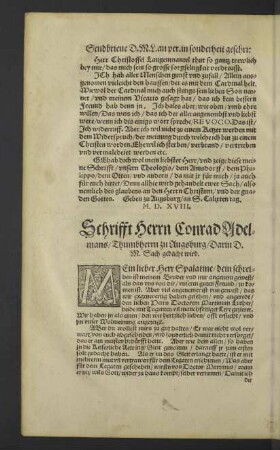 Schrifft Herrn Conrad Adelmans an Georg. Spalatinum.