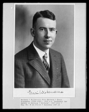 Erwin Wiskemann (1896-1941), 1933 a.o. Professor der Rechte in Marburg