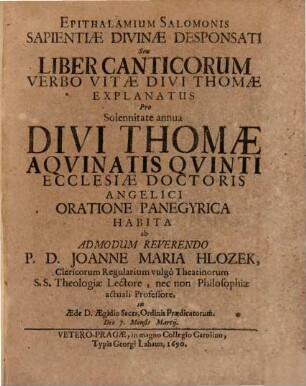 Epithalamium Salamonis sapientiae divinae disponsati