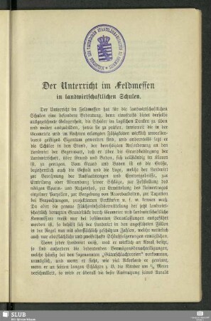 Der Unterricht im Feldmessen in landwirtschaftlichen Schulen