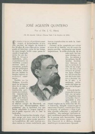 José Agustín Quintero. : (De El Avisador Cubano. - Nueva York 7 de Octubre de 1885)