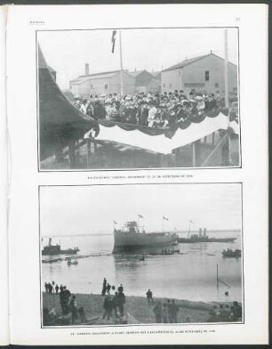 [Fotografía de] Bautismo del "Coronel Bolognesi" el 24 de setiembre de 1906, El "Coronel Bolognesi" a flote después del lanzamiento el 24 de setiembre de 1906