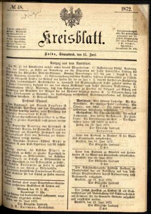 Ausgabe vom Samstag, den 15. Juni 1872.