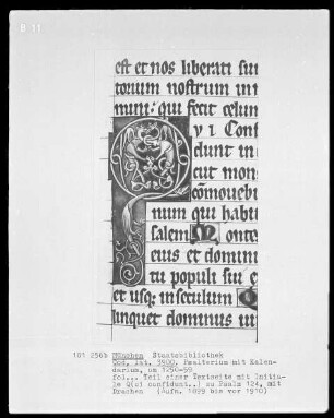 Psalterium mit Kalendarium — Initiale Q (ui confidunt) mit Drachen