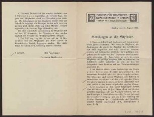 Mitteilungen an die Mitglieder (Brief)