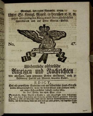 No. 47. Montags, den 23ten Novembr. 1750.