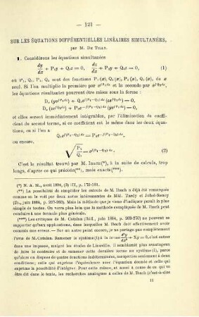 SUR LES ÉQUATIONS DIFFÉRENTIELLES LINÉAIRES SIMULTANÉES.