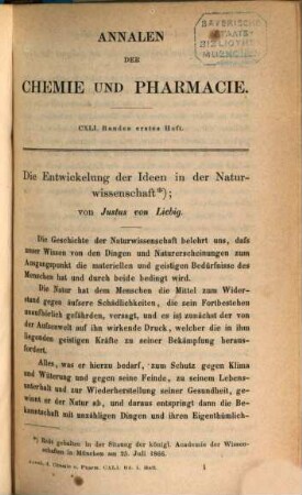 Annalen der Chemie und Pharmacie : vereinigte Zeitschrift des Neuen Journals der Pharmacie für Ärzte, Apotheker und Chemiker u. des Magazins für Pharmacie und Experimentalkritik. 141 = N.R., Bd. 65. 1867