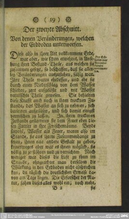 Der zweyte Abschnitt. Von denen Veränderungen, welchen der Erdboden unterworfen