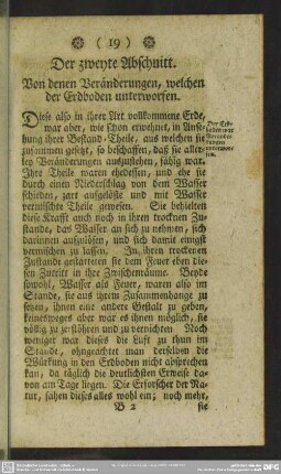 Der zweyte Abschnitt. Von denen Veränderungen, welchen der Erdboden unterworfen