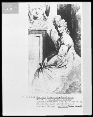 Englische Dame karikiert als moderne Medusa