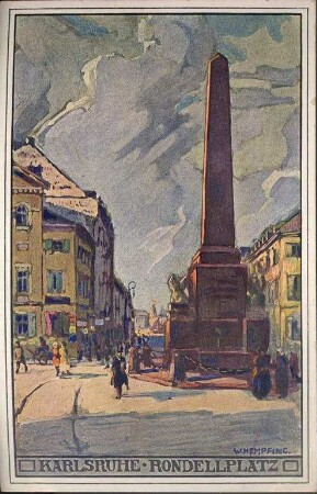 Postkartenalbum. "Karlsruhe - Rondellplatz". Rondellplatz mit Obelisk