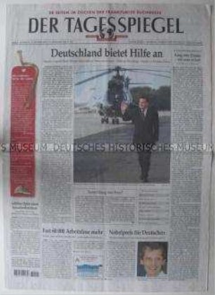 Berliner Tageszeitung "Der Tagesspiegel", u.a. zum Hilfsangebot der Bundesregierung an die USA im Kampf gegen den Terrorismus und zur Verleihung des Nobelpreises an den deutschen Physiker Wolfgang Ketterle