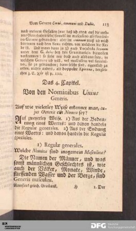 Das 4. Capitel. Von den Nominibus Unius Generis
