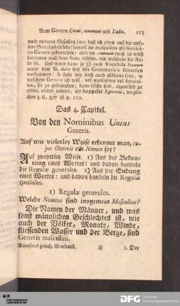 Das 4. Capitel. Von den Nominibus Unius Generis