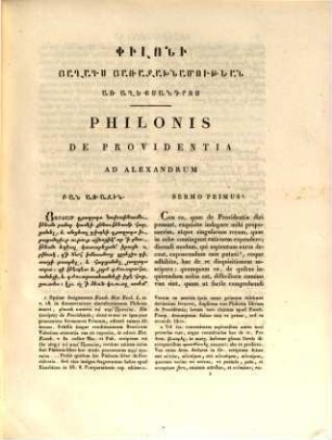 Philonis Iudaei Sermones tres hactenus inediti : I. et II. De providentia et III. De animalibus = Piloni Ebrayec'woy Bank' erek' č'ew i loys ẹncayealk'