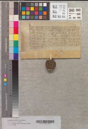 Johann Grest, Dechant von St. Johann und Dionys, bestätigt die Aufnahme des Mathias Nagel als Kanoniker daselbst.