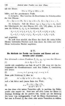 § 17. Die Abstände der Punkte von Geraden und Ebenen und von Geraden unter einander.