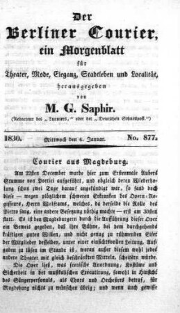 Mo. 877, Mittwoch den 6. Januar 1830