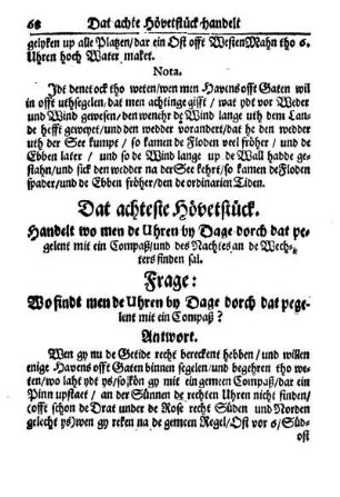 Dat achte Hövetstück. Handelt wo men de Uhren by Dage dorch dat pegelent mit ein Compaß.